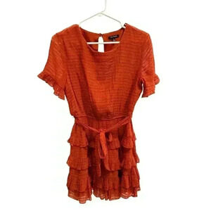 City Studio Orange Tiered Ruffled Fit and Flare Dress in Size Small, Pre-Owned.
